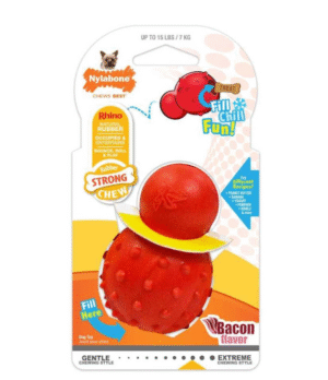 Diseño sin título (14) Nylabone Strong Chew Cono 3 En 1: Rellenable, Congelable, Sabor Tocino (Talla M)
